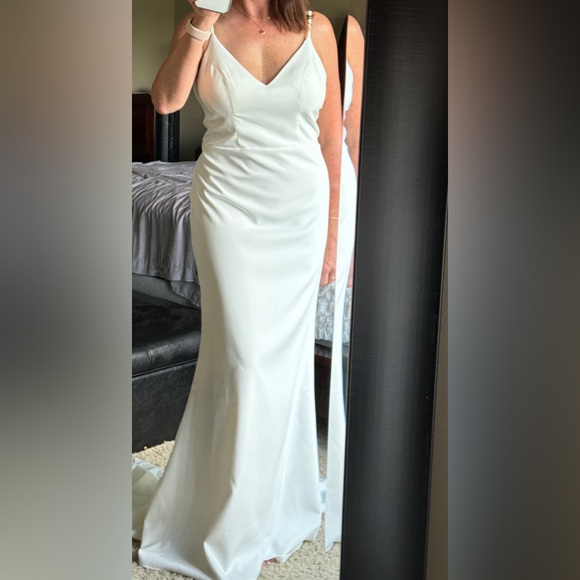 Simple Open Back Fit and Flare Wedding Dress - Picture 3 of 14